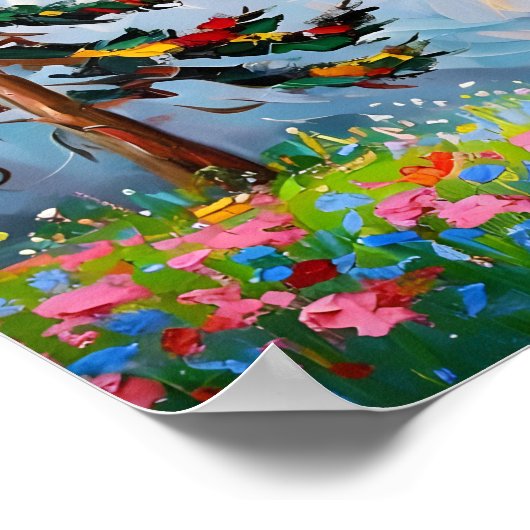 鮮やかの山絵を描の山のワイルドフラワーキャビンアート ポスター (角)