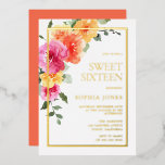 鮮やかはっきりしたカラフルフローラSweet 16パーティー 箔招待状<br><div class="desc">はっきりしたカラフル鮮やかフローラSweet 16パーティーゴールドフォイル招待状ニッチとネストストアの他の招待状を参照</div>