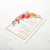 鮮やかはっきりしたカラフルフローラSweet 16パーティー 箔招待状 (回転した状態)