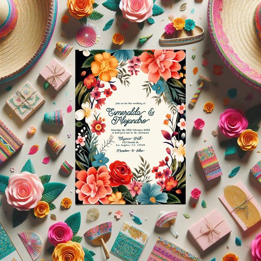 鮮やかはっきりしたフローラ結婚Fiestaの写真とQRコード 招待状
