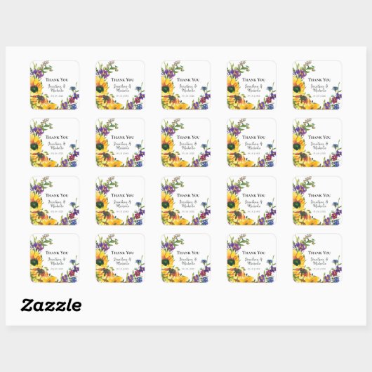 鮮やかひまわり野の花ありがとう結婚 スクエアシール (シート)