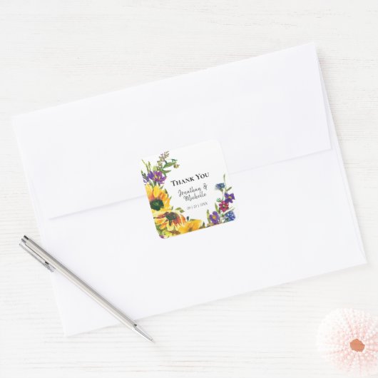鮮やかひまわり野の花ありがとう結婚 スクエアシール (封筒)