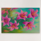 鮮やかアモダンートピンクリリー油彩画 ジグソーパズル (横)