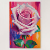 鮮やかアモダンートピンクローズ油彩画 ジグソーパズル (縦)