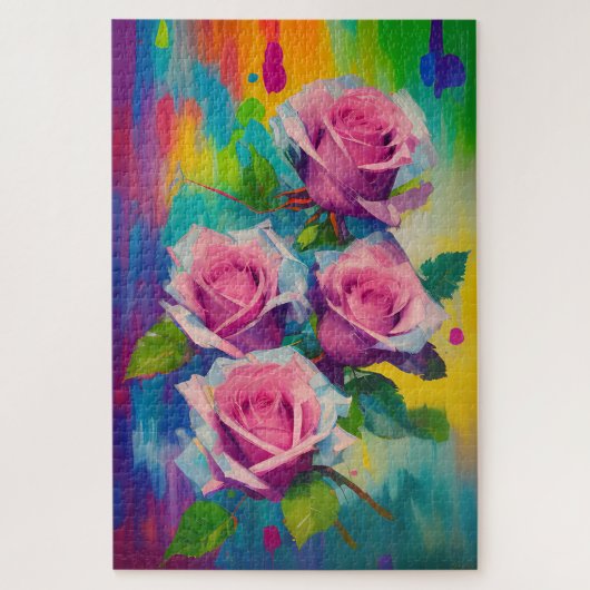 鮮やかアモダンートピンクローゼブーケオイルペインティング ジグソーパズル (縦)