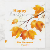 鮮やかエレガント秋メープル離れスサンクスギビング ワインラベル (シングルラベル)