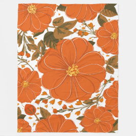 鮮やかオレンジの花のパタ離れーン フリースブランケット