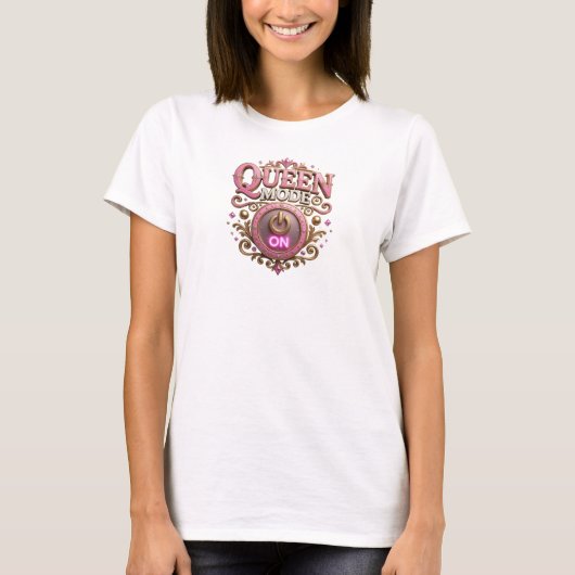 鮮やかオレンジ QUEEN MODE ON スランティー Tシャツ (正面)