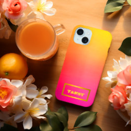 鮮やかカスタマイズ可能なグラデーションピンク色の黄色とオレンジ iPhone 15ケース