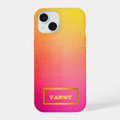 鮮やかカスタマイズ可能なグラデーションピンク色の黄色とオレンジ iPhone 15ケース (裏面)