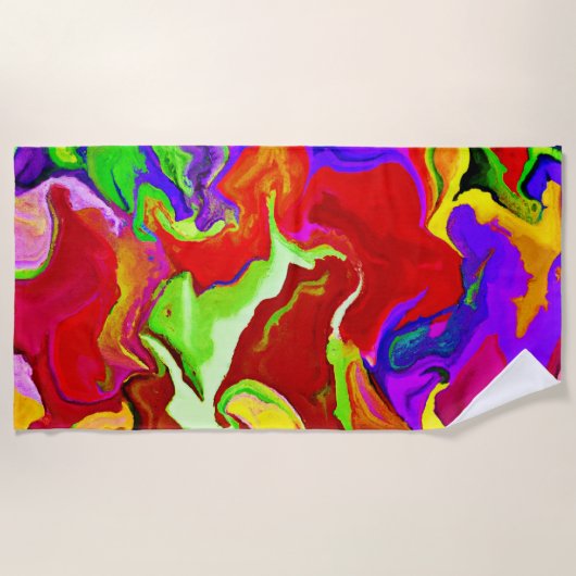 鮮やかカラフルな抽象化パターン ビーチタオル (正面)