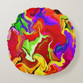 鮮やかカラフルな抽象化パターン ラウンドクッション
