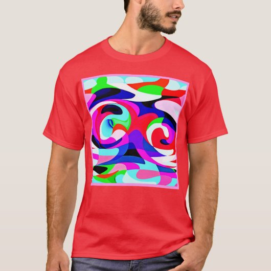 鮮やかカラフルな抽象化パターン Tシャツ (正面)