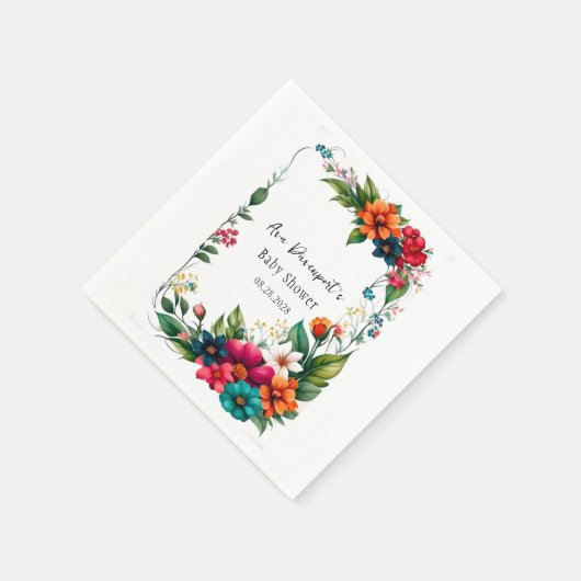 鮮やかカラフルな花模様ベビーの開花シャワー スタンダードカクテルナプキン (角)