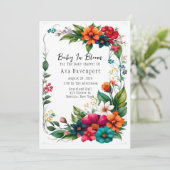鮮やかカラフルな花模様ベビーの開花シャワー 招待状 (スタンド正面)