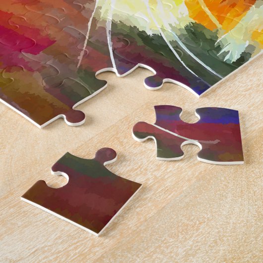 鮮やかカラフルオレンジグレイのタビー絵を描ネコ ジグソーパズル (側面)