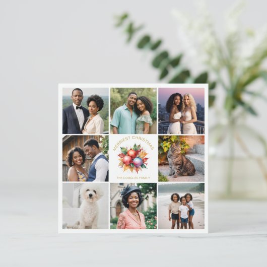 鮮やかカラフルスタイリッシュコラージュ8枚の写真ファミリー シーズンカード (スタンド正面)