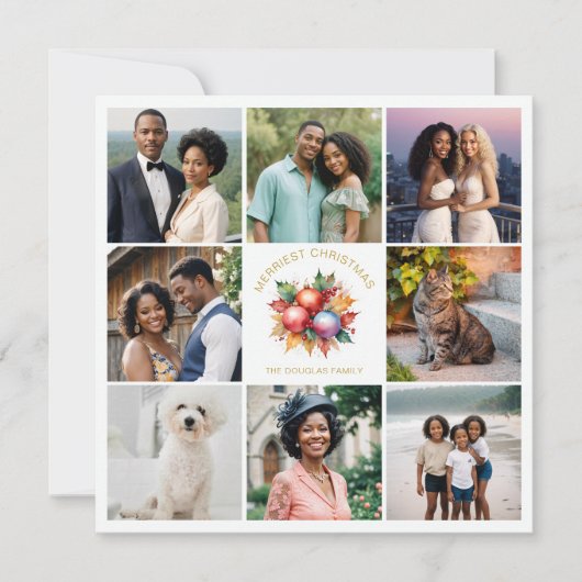 鮮やかカラフルスタイリッシュコラージュ8枚の写真ファミリー シーズンカード (正面)