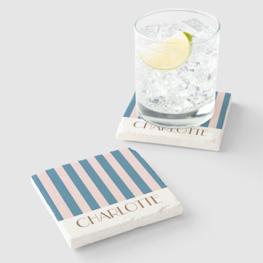 鮮やかカラフルストライプ航海の結婚BLUE ストーンコースター (横)