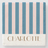 鮮やかカラフルストライプ航海の結婚BLUE ストーンコースター (正面)