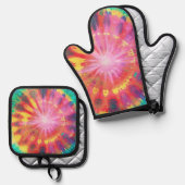 鮮やかカラフルタイ染色#1 鍋つかみ&鍋敷きセット (正面/裏面)