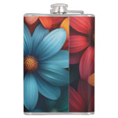 鮮やかカラフルデイジー、青、黄、オレンジ フラスク (裏面)