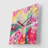 鮮やかカラフルファンキー抽象芸術ガーリー蝶Ch スクエア壁時計 (傾斜)