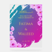 鮮やかカラフルフローラムスリムNikkahウェルカムサイン アクリルサイン (正面)