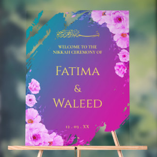 鮮やかカラフルフローラムスリムNikkahウェルカムサイン アクリルサイン