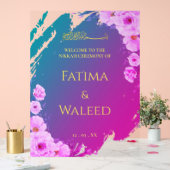 鮮やかカラフルフローラムスリムNikkahウェルカムサイン アクリルサイン (ウェディング)