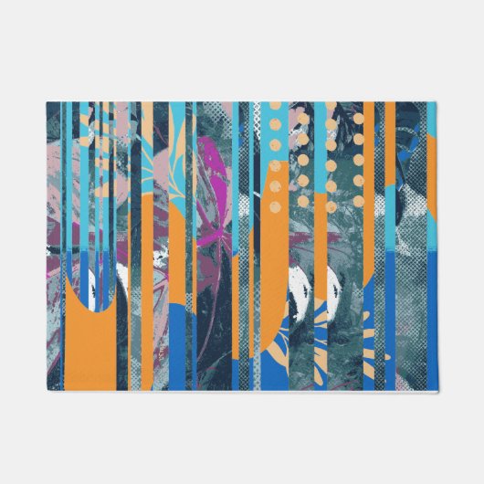 鮮やかカラフルフローラ及び幾何学的デザイン ドアマット (正面)