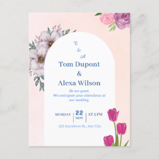 鮮やかカラフルフローラ結婚式招待状カード ポストカード