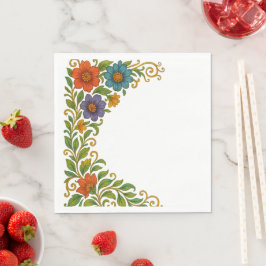 鮮やかカラフルフローラ角マージンデザイン スタンダードランチョンナプキン