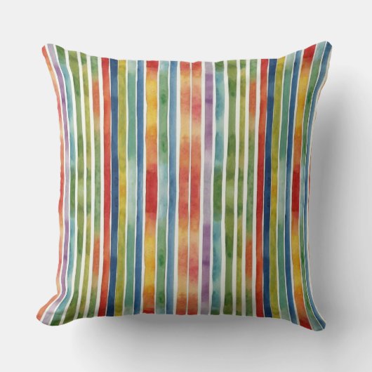 鮮やかカラフルレインボーストライプズ水色 クッション (正面)