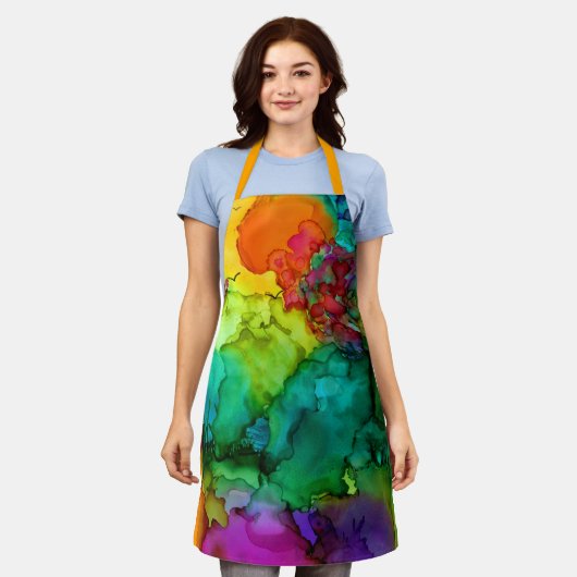鮮やかカラフル抽象芸術絵を描の前掛 エプロン (着用した状態)