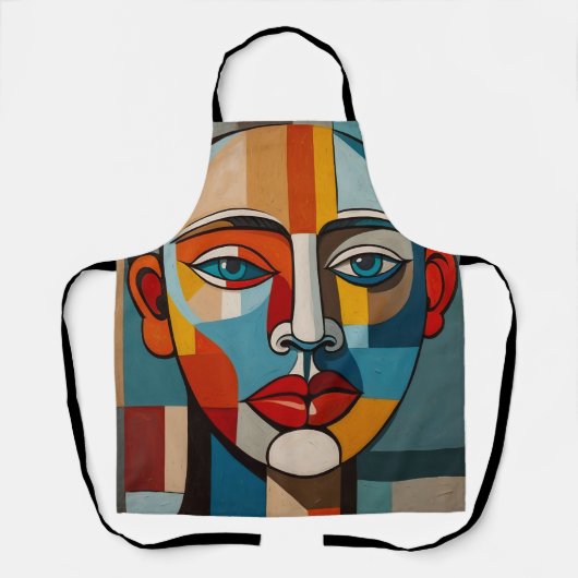 鮮やかカラフル抽象芸術絵画顔 エプロン (正面)