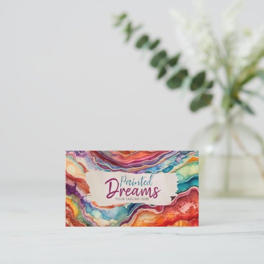 鮮やかカラフル水カラー抽象芸術 名刺 (スタンド正面)