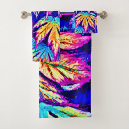 鮮やかカラフル葉Pattern バスタオルセット