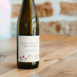 鮮やかカラフル野モダン花結婚病 ワインラベル