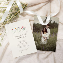 鮮やかカラフル野花結婚写真 招待状