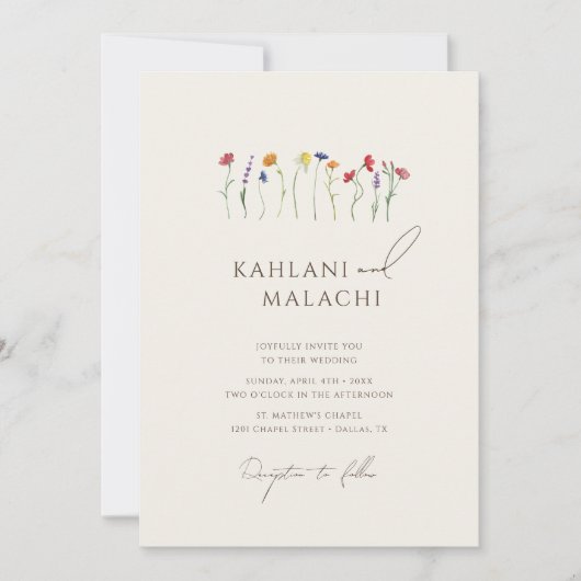 鮮やかカラフル野花結婚写真 招待状 (正面)