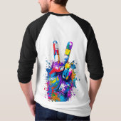 鮮やかカラフルPeace Signハンドデジタルアート Tシャツ (裏面)