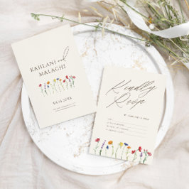 鮮やかカラフルWildflowerモダン Wedding RSVP エンクロージャーカード