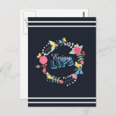 鮮やかガーリーフローラは「生活楽しむ」の単語を囲む ポストカード (正面/裏面)