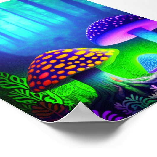 鮮やかキノコの森の夢お洒落景 ポスター (角)