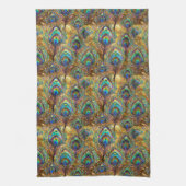 鮮やかクジャク金ゴールド キッチンタオル (縦)