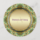 鮮やかクジャックカラーインディアン結婚式招待状 メニュー (正面)