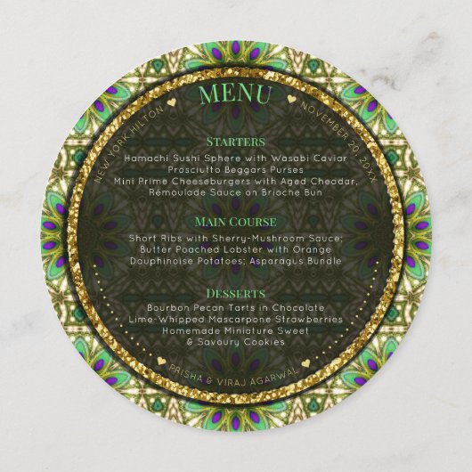 鮮やかクジャックカラーインディアン結婚式招待状 メニュー (裏面)
