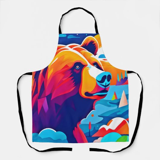 鮮やかクマの月光のシーン エプロン (正面)