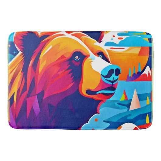 鮮やかクマの月光のシーン バスマット (正面)